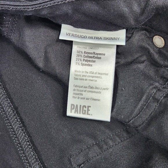 Paige Verdugo Ultra Skinny Jeans  Black Women's Size 32 (fit 33W 29L) - Picture 5 of 16